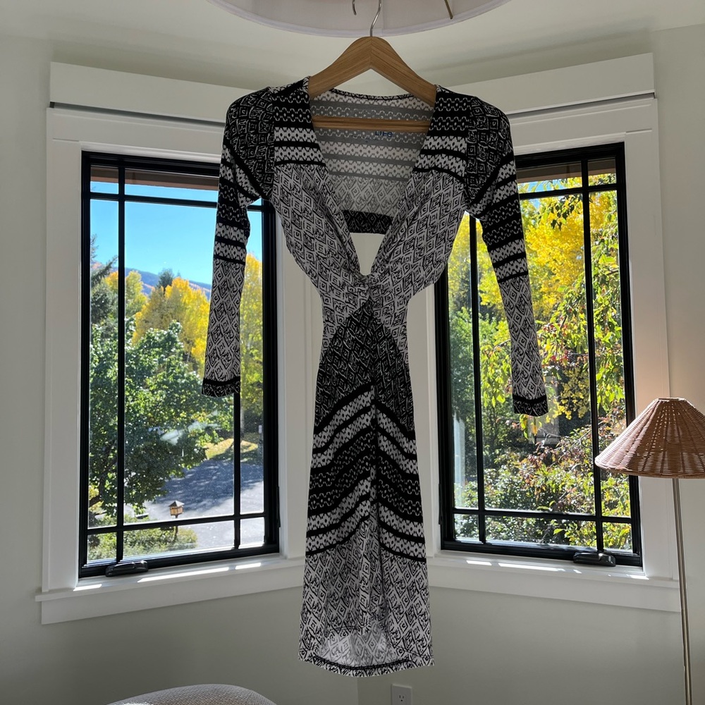 Blue Life | Long Sleeve Tribal Black & white striped soft stretchy mini dress
